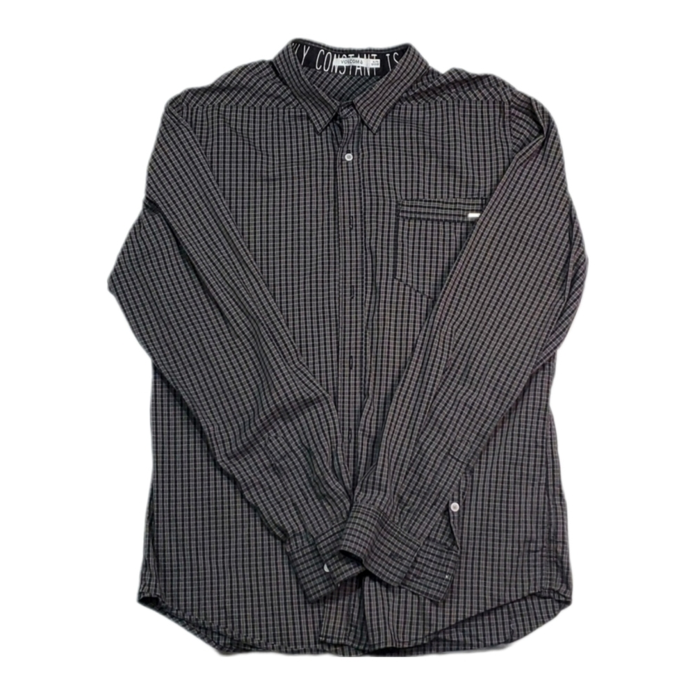 Volcom Mens Long Sleeve Shirt  XL grey black checkered retro